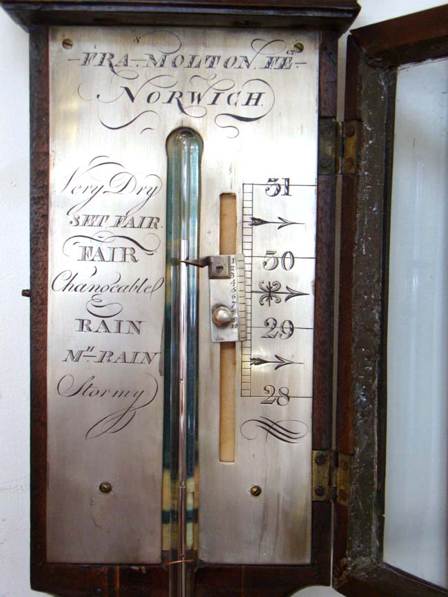 A beautiful early 19th century mahogany stick barometer by Francis Molton of Norwich, England, circa 1822-1830 — image 3